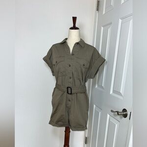 Banana Republic Chic‎ Olive Button-Up Romper with Belt